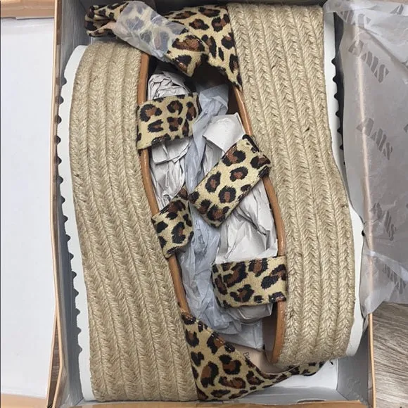 Leopard Animal Print Woven Faux Suede Strap Platform Espadrille Sandals Casual Womens