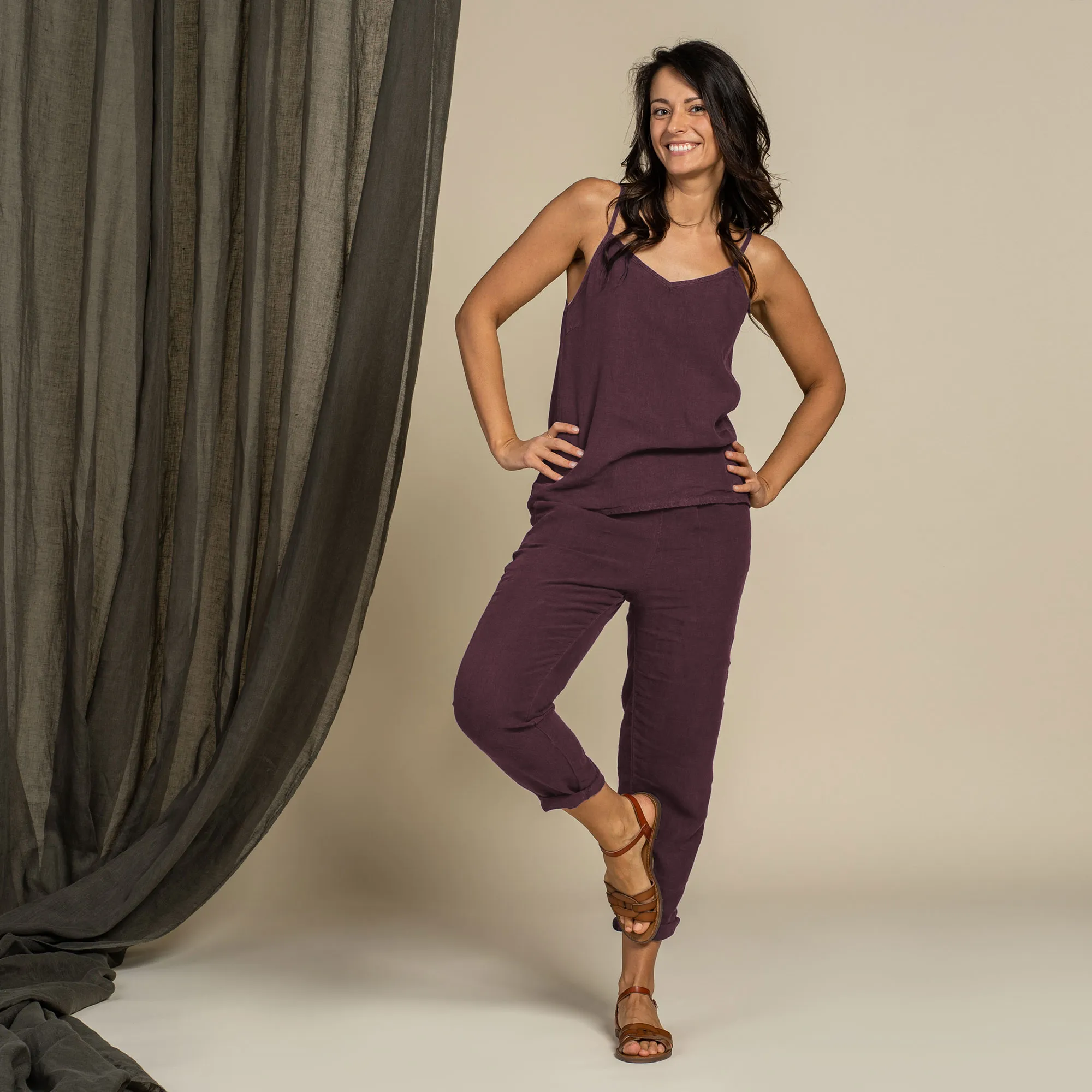 Linen Slip Top & Pants 2-Piece Shadow Purple