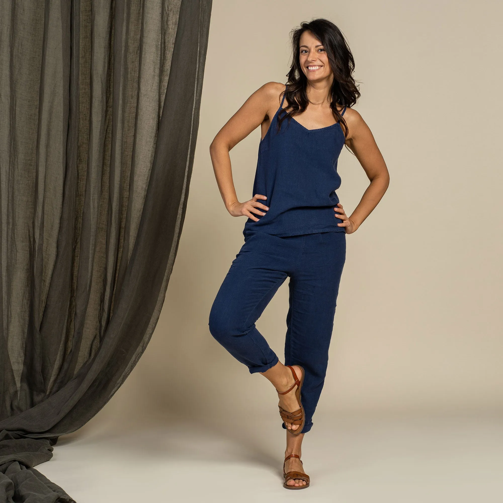 Linen Slip Top & Pants 2-Piece Storm Blue