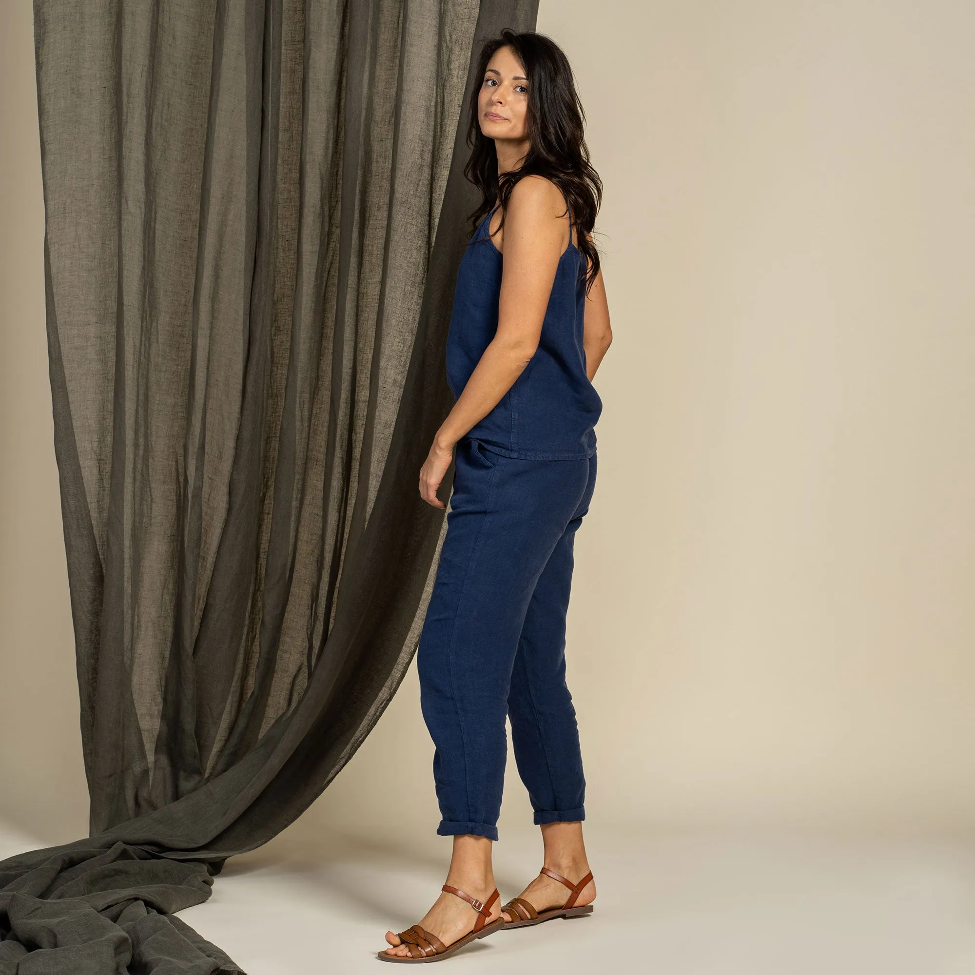 Linen Slip Top & Pants 2-Piece Storm Blue