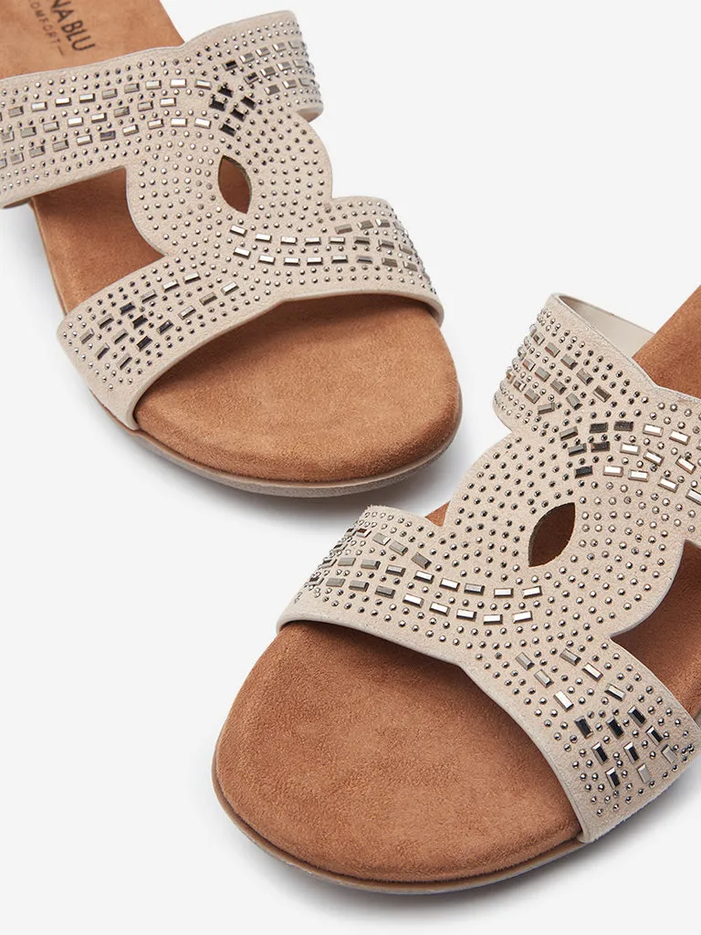 LUNA BLU Beige Rhinestone Pattern Sandals