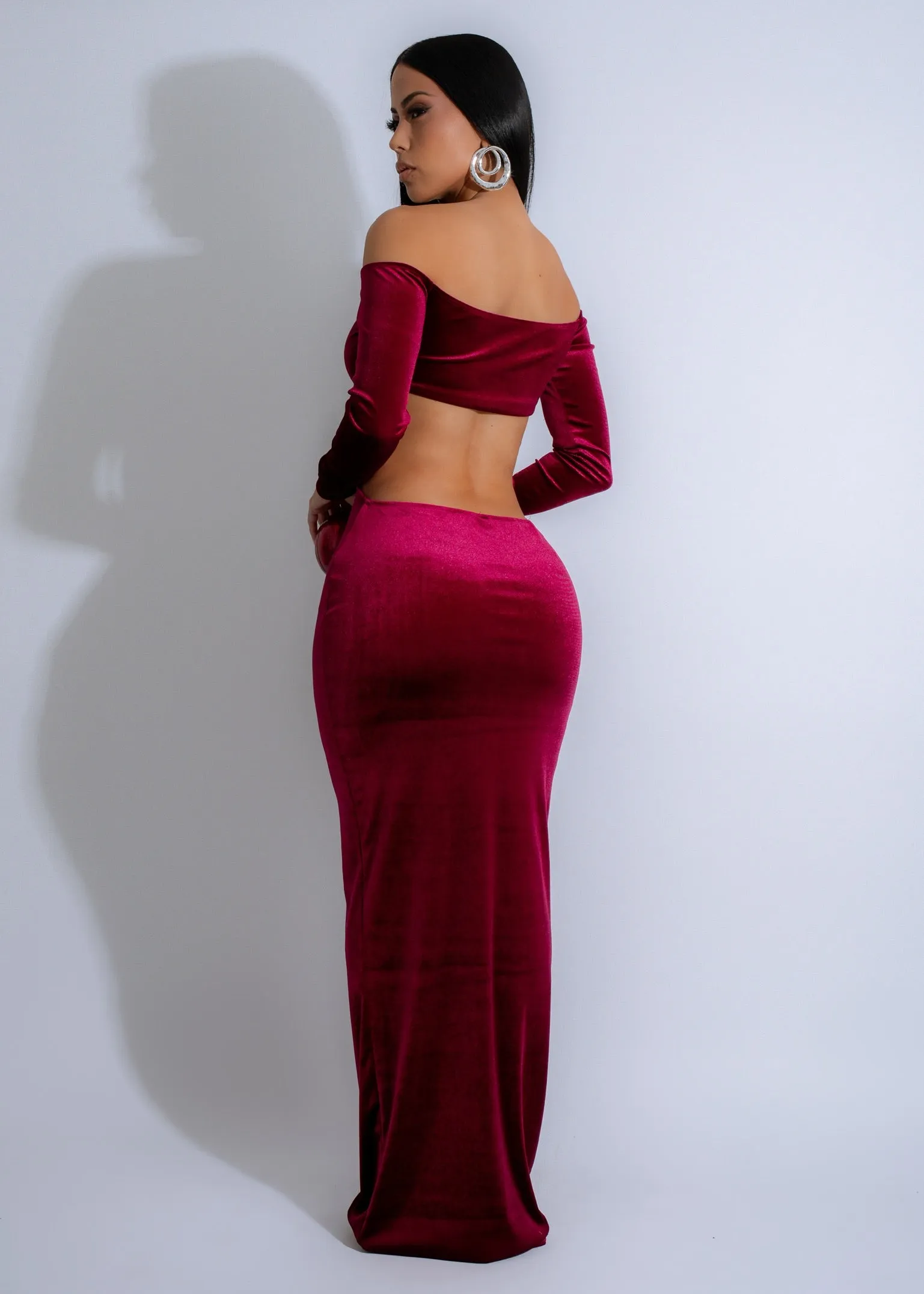 Lunar Fusion Velvet Maxi Dress Red