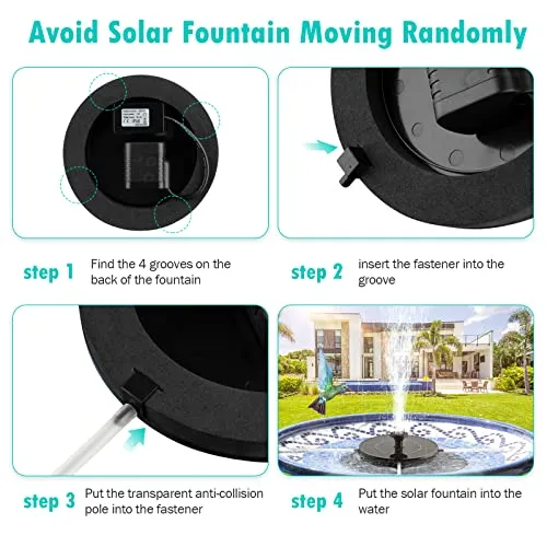 Mademax Solar Bird Bath Fountain Pump, Solar Fountain with 6 Nozzle, Free Standing Floating Solar Powered Water Fountain Pump for Bird Bath, Garden, Pond, Pool, Outdoor