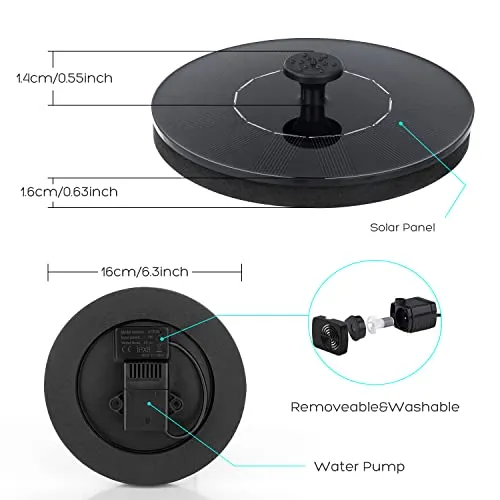 Mademax Solar Bird Bath Fountain Pump, Upgrade Solar Fountain with 6 Nozzle, Free Standing Floating Solar Powered Water Fountain Pump for Bird Bath, Garden, Pond, Pool, Outdoor