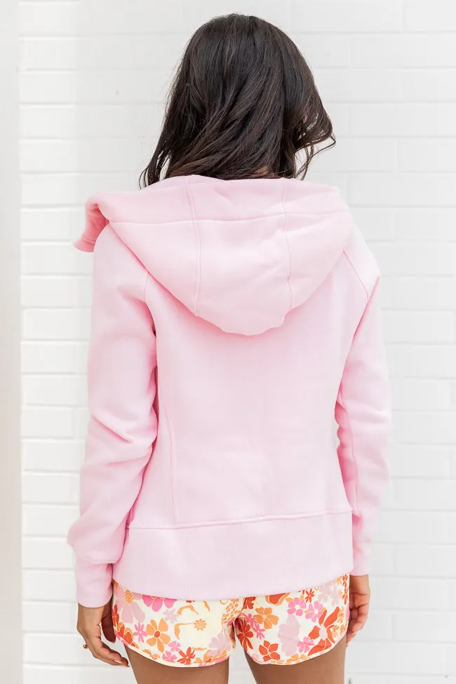 Making It Look Easy Light Pink Ribbed Shoulder Fitted Full Zip Sweatshirt FINAL SALE