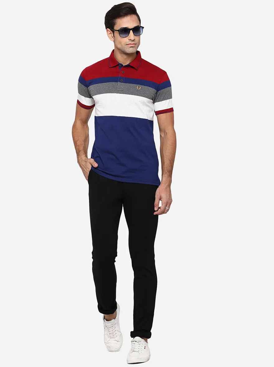 Mars Red & Blue Striped Slim Fit Polo T-Shirt | JadeBlue