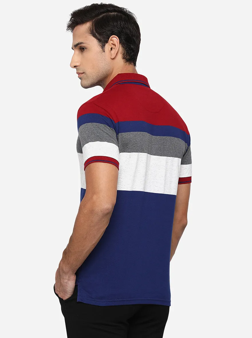 Mars Red & Blue Striped Slim Fit Polo T-Shirt | JadeBlue