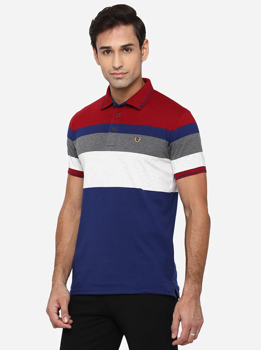 Mars Red & Blue Striped Slim Fit Polo T-Shirt | JadeBlue