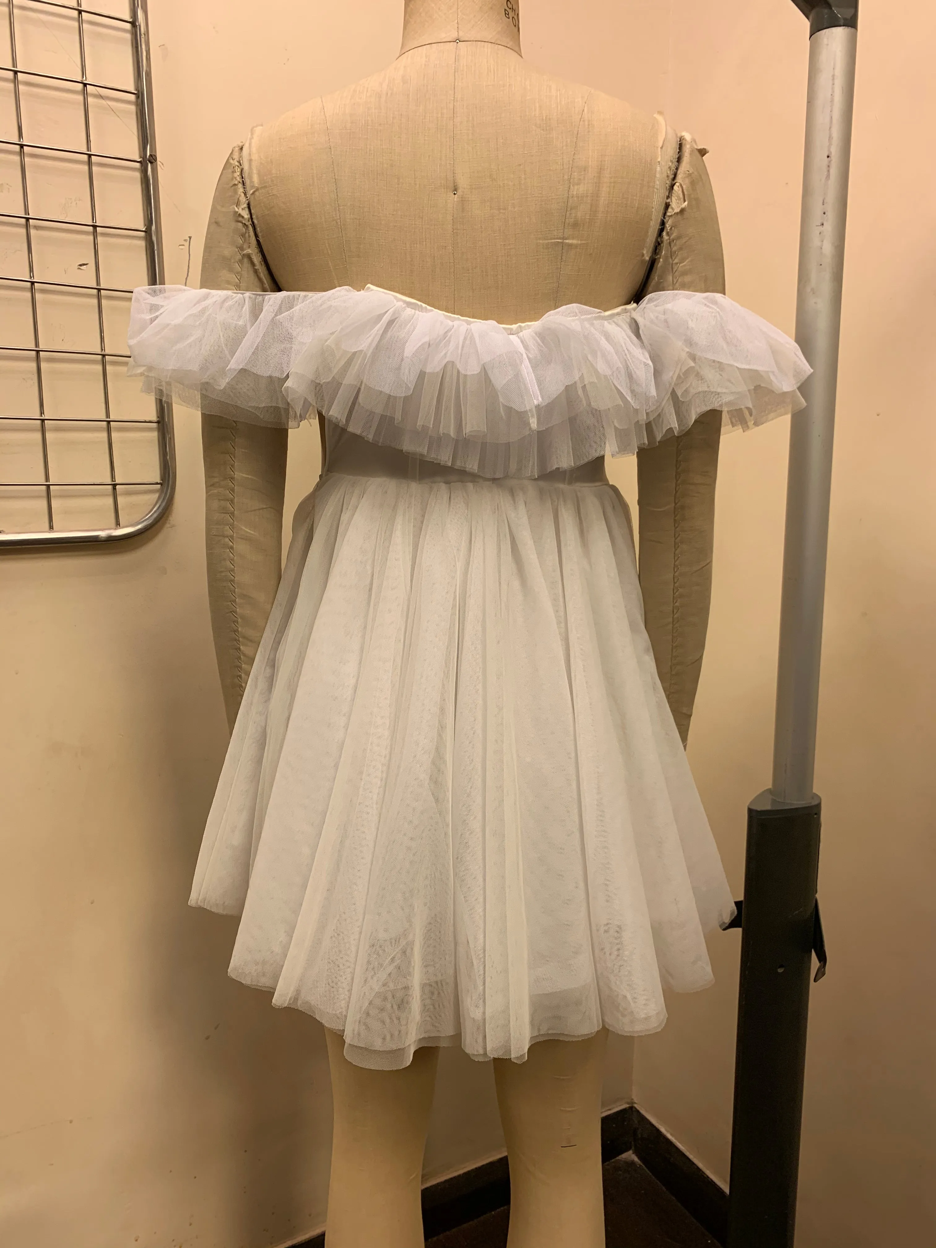 Maxine White Ruffle Tulle Corset Dress Fit Sample