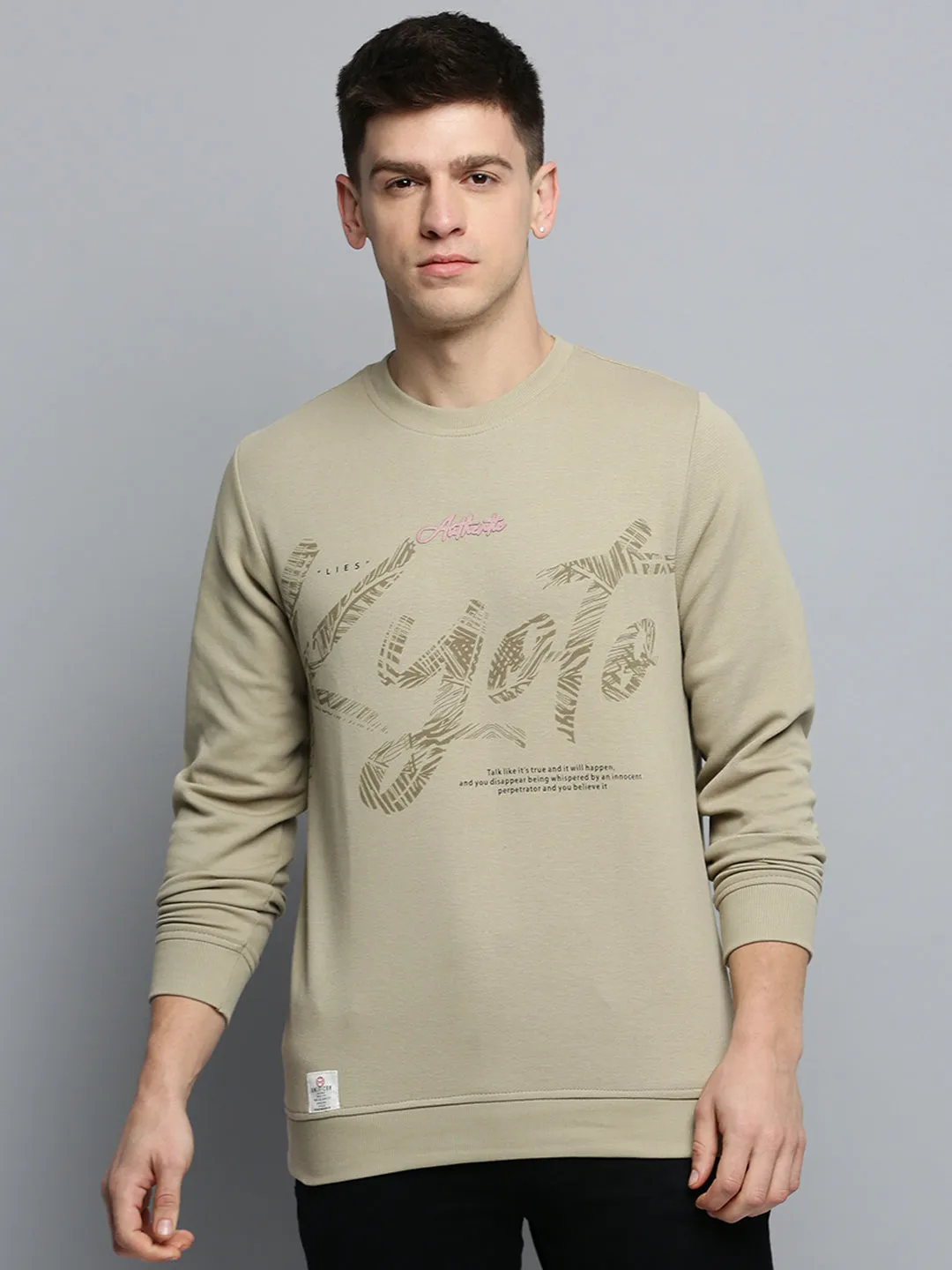 Men Beige Solid Casual Sweatshirt