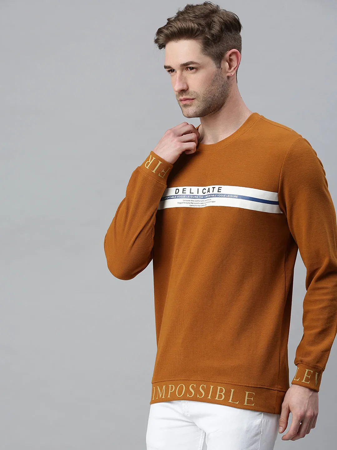 Men Printed Khakhi Sweatshirt