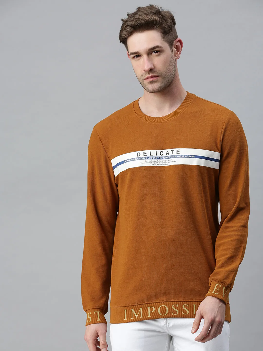 Men Printed Khakhi Sweatshirt