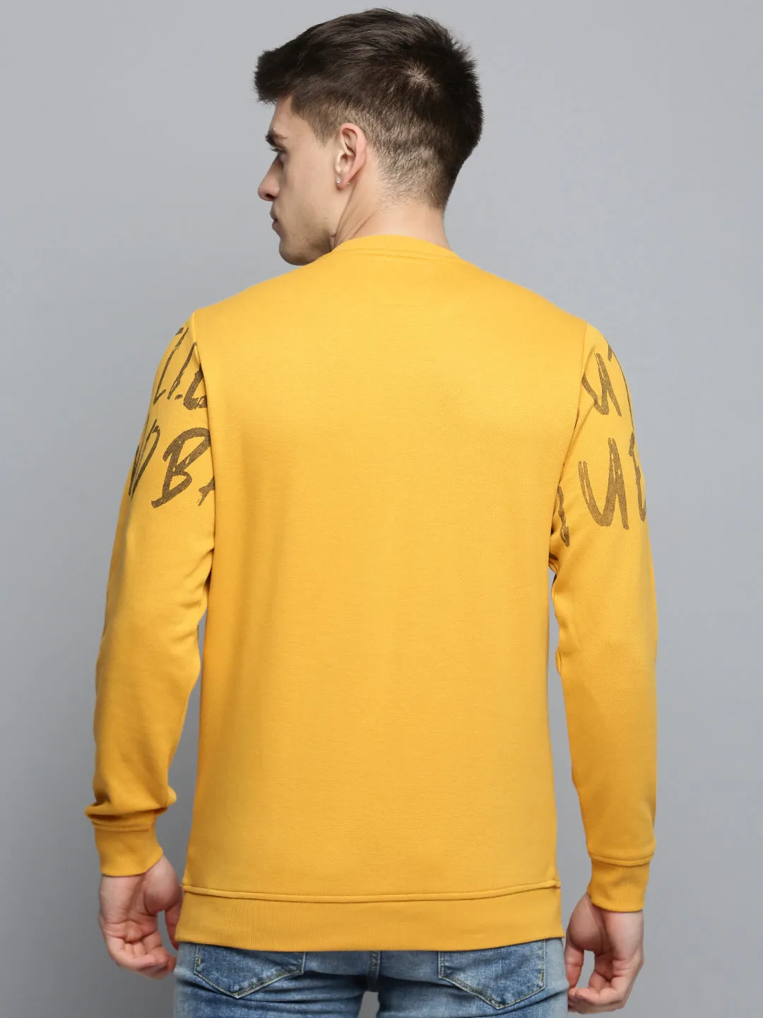 Men Yellow Printed Casual Sweatshirt