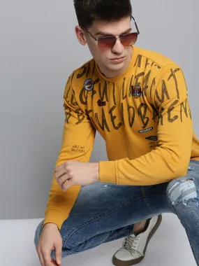 Men Yellow Printed Casual Sweatshirt