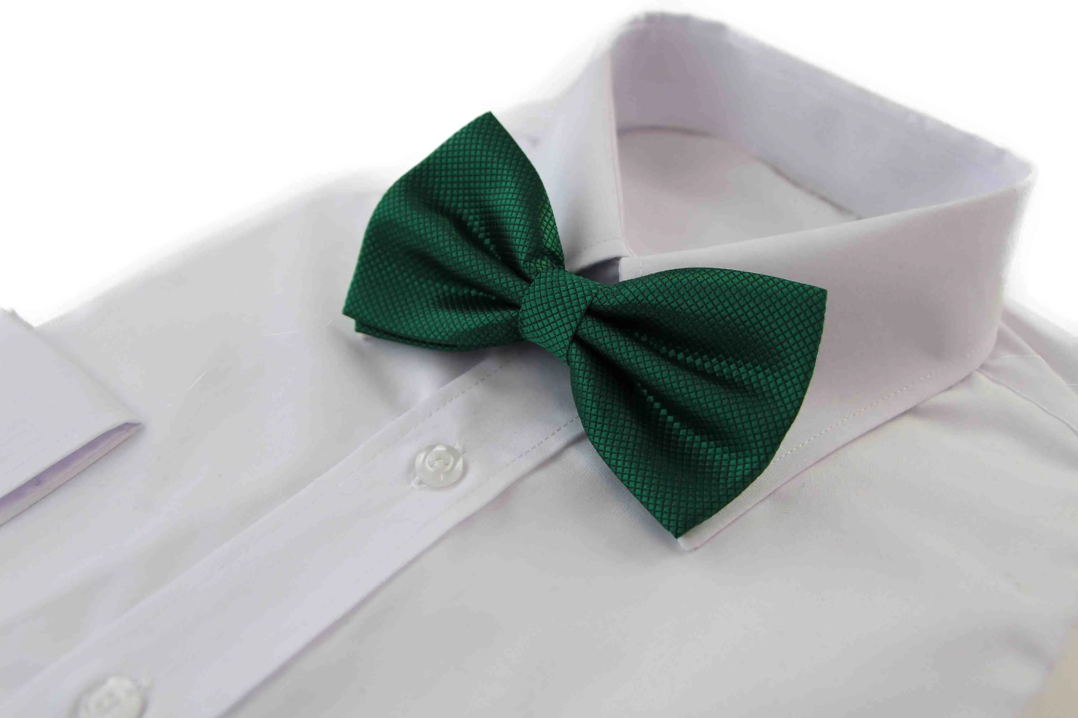 Mens Bottle Green Plain Coloured Checkered Bow Tie