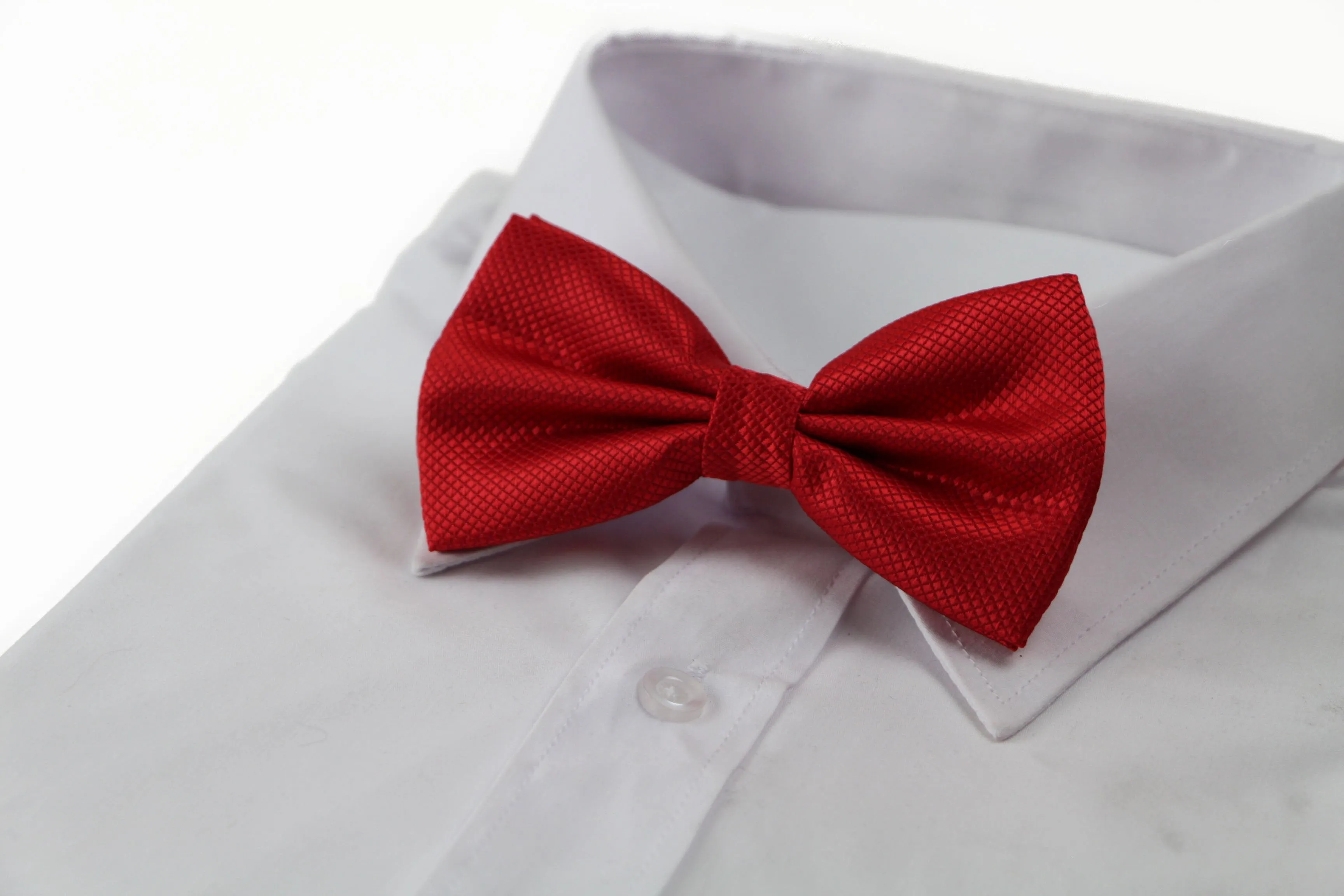 Mens Red Orange Plain Coloured Checkered Bow Tie