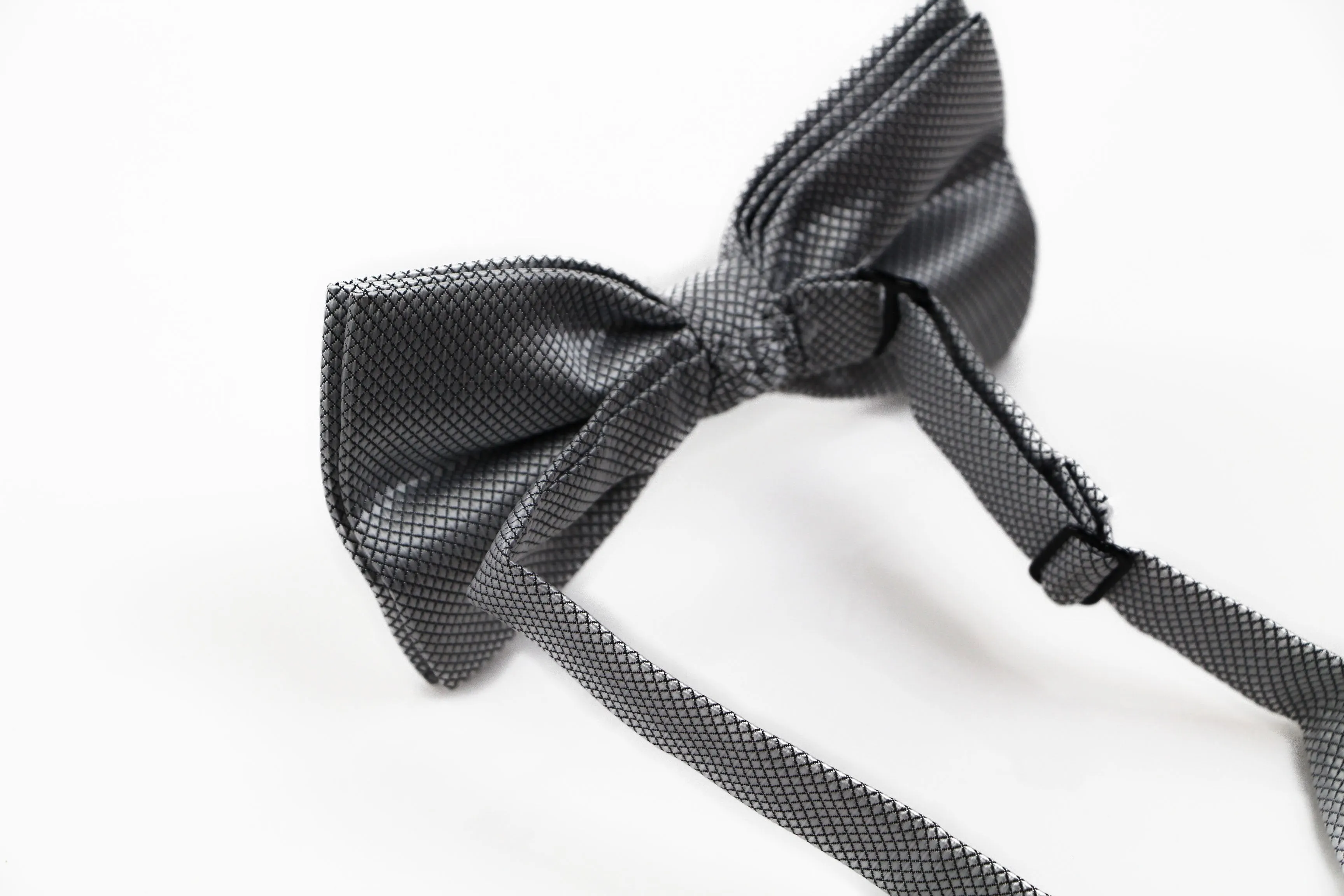 Mens Silver Grey Plain Coloured Checkered Bow Tie