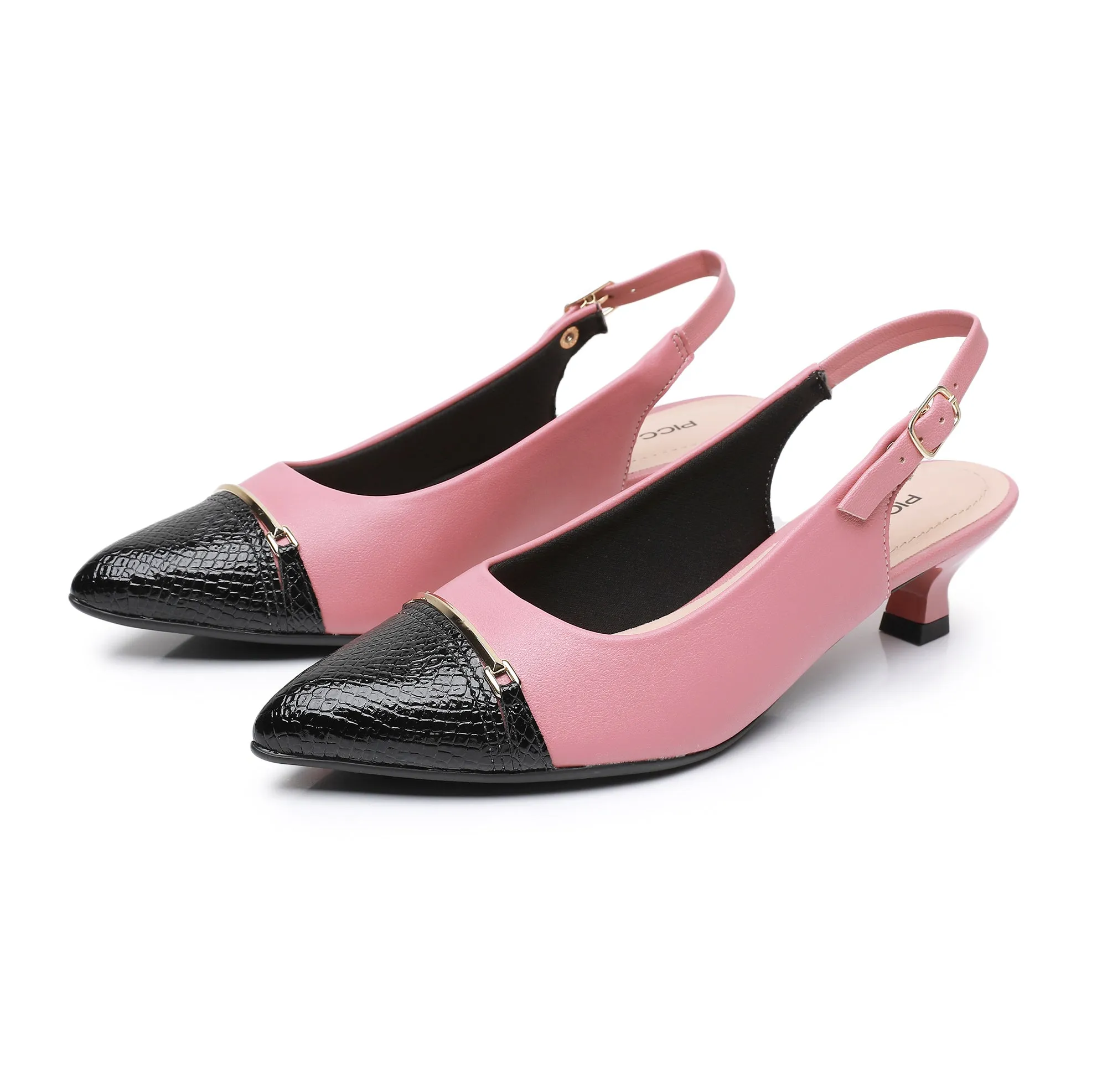 Metropolis Sling-Back Heels - Dk Pink & Black (740.015)