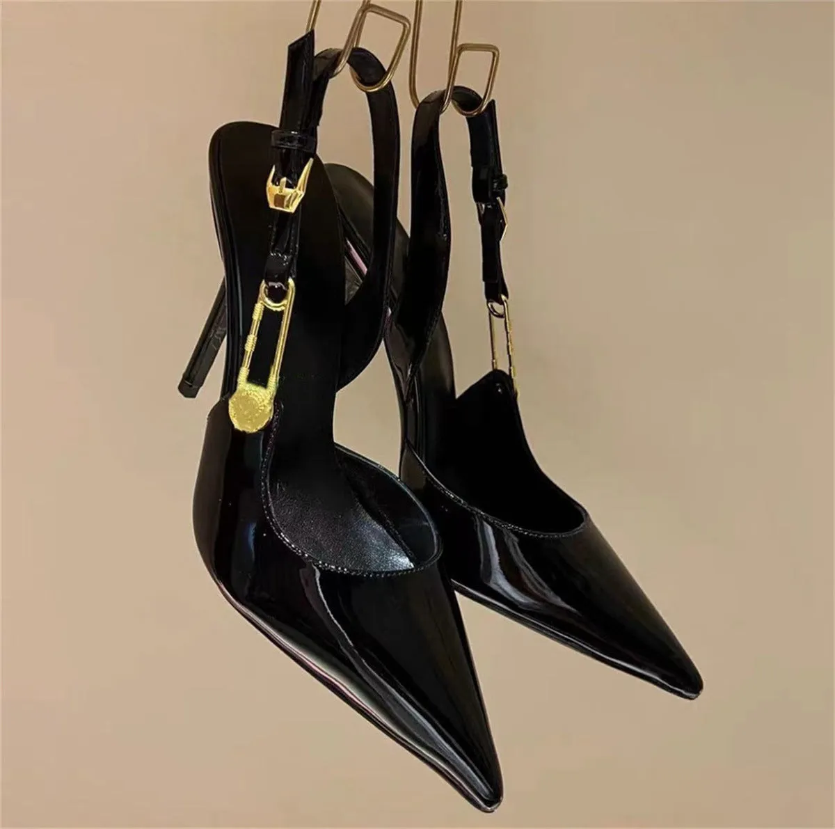 Mirror Metal Buckle Stiletto Heel Sandals