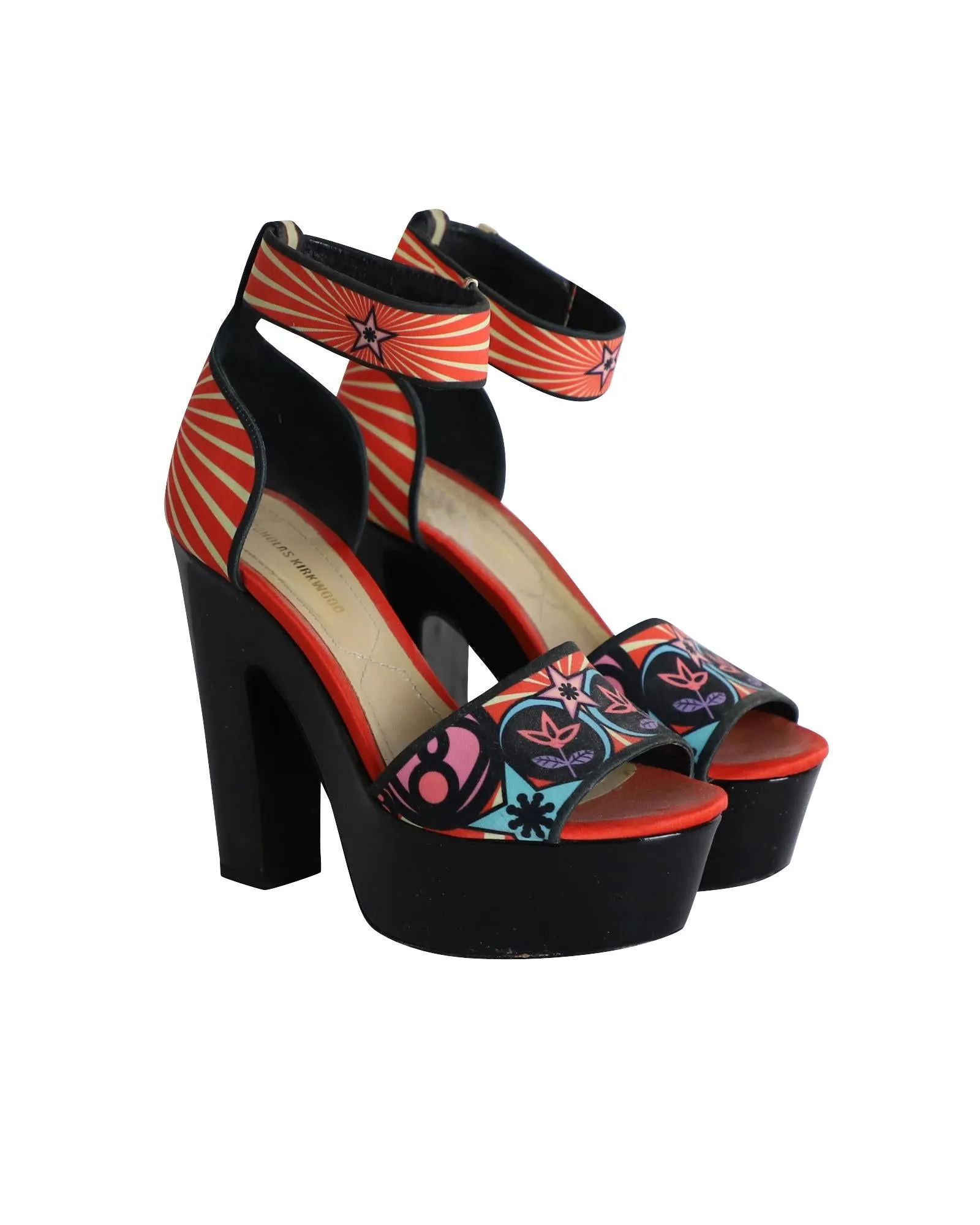 Multicolor Satin High Heel Platform Sandals