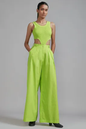 Neon Green Cotton Pleated Trousers