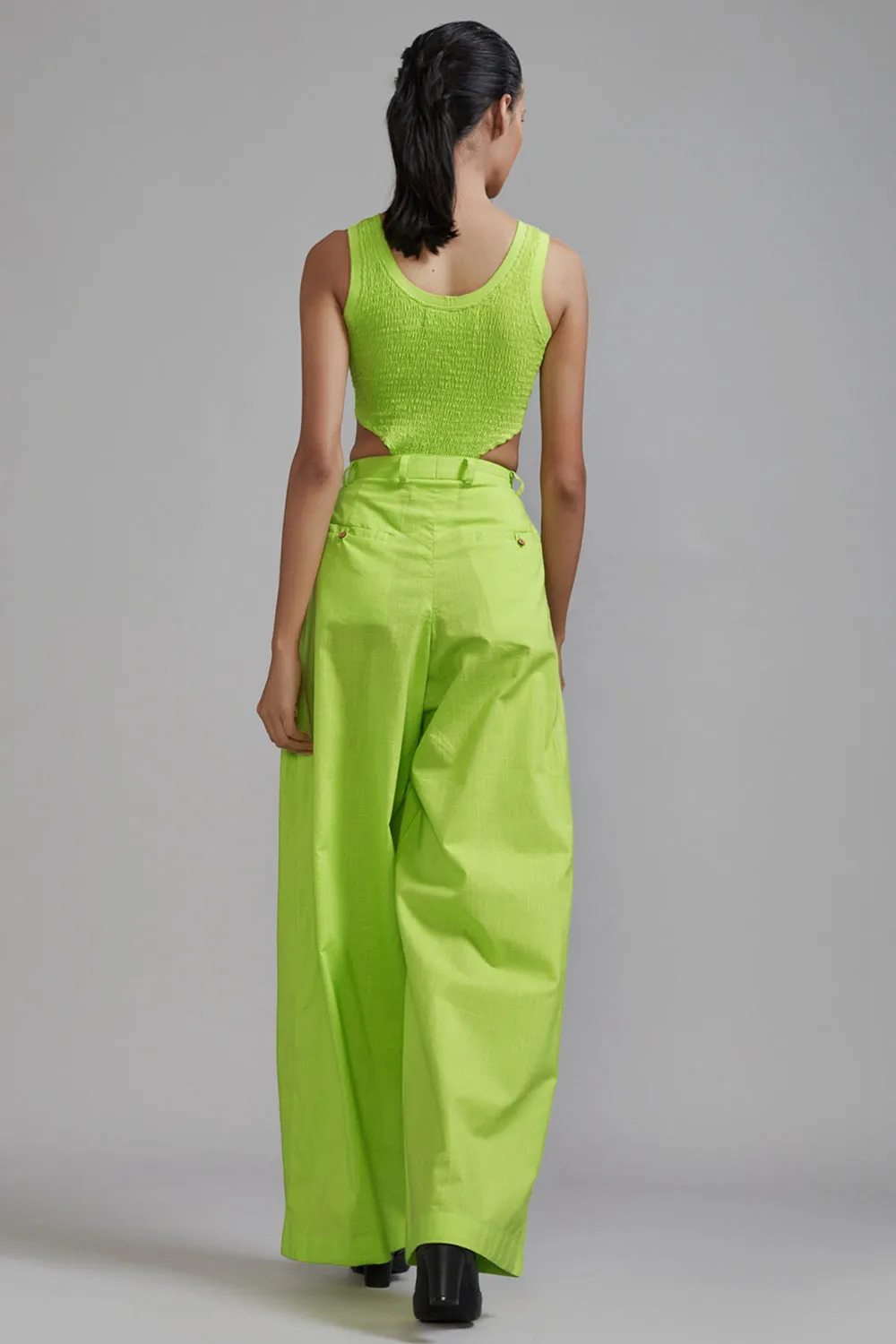 Neon Green Cotton Pleated Trousers