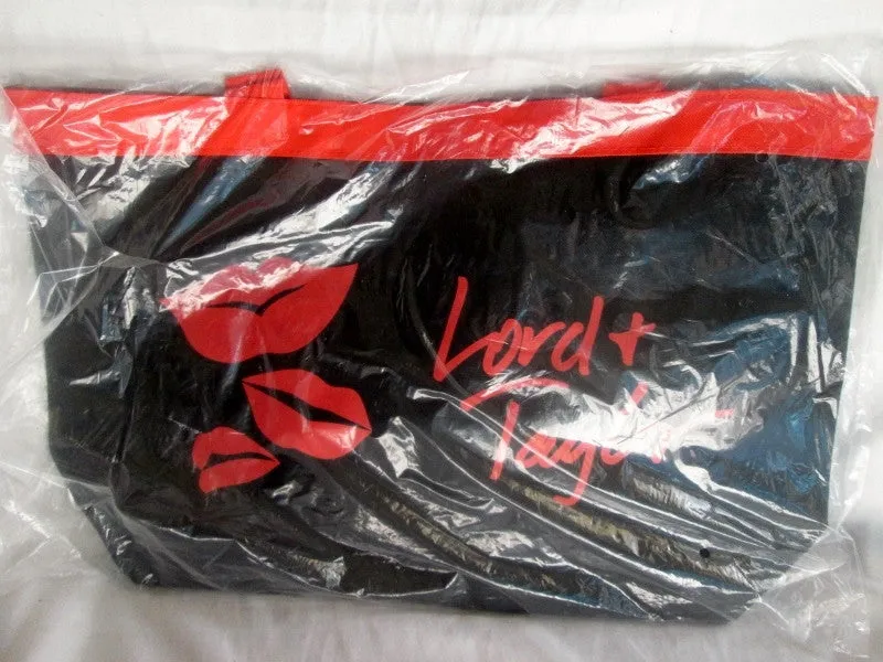 NEW LORD & TAYLOR LIPS TOTE Shopper Bag Carryall Vegan BLACK RED