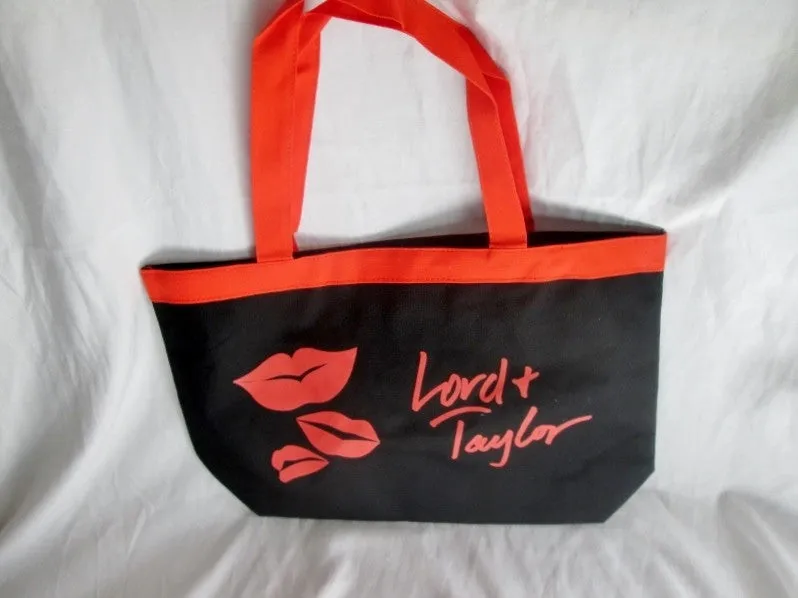 NEW LORD & TAYLOR LIPS TOTE Shopper Bag Carryall Vegan BLACK RED