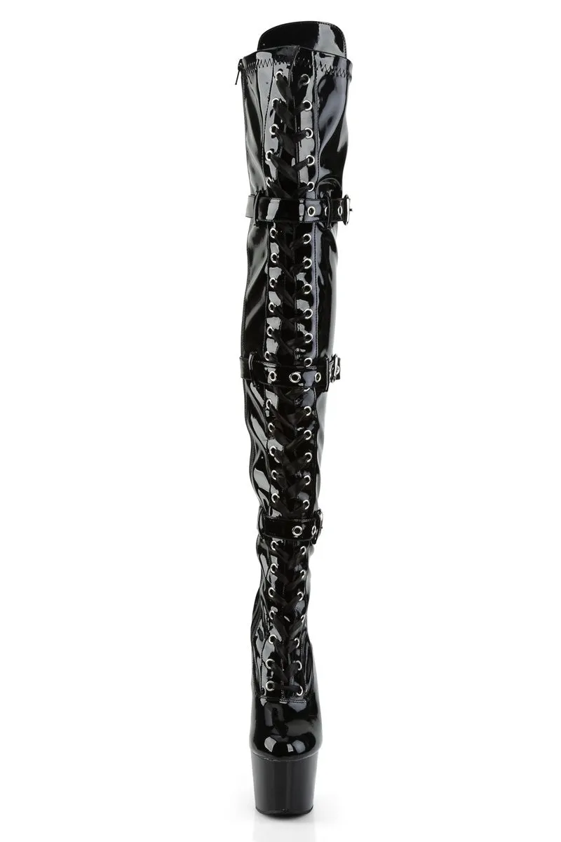 Pleaser USA Adore-3028 7inch Thigh High Pleaser Boots - Patent Black