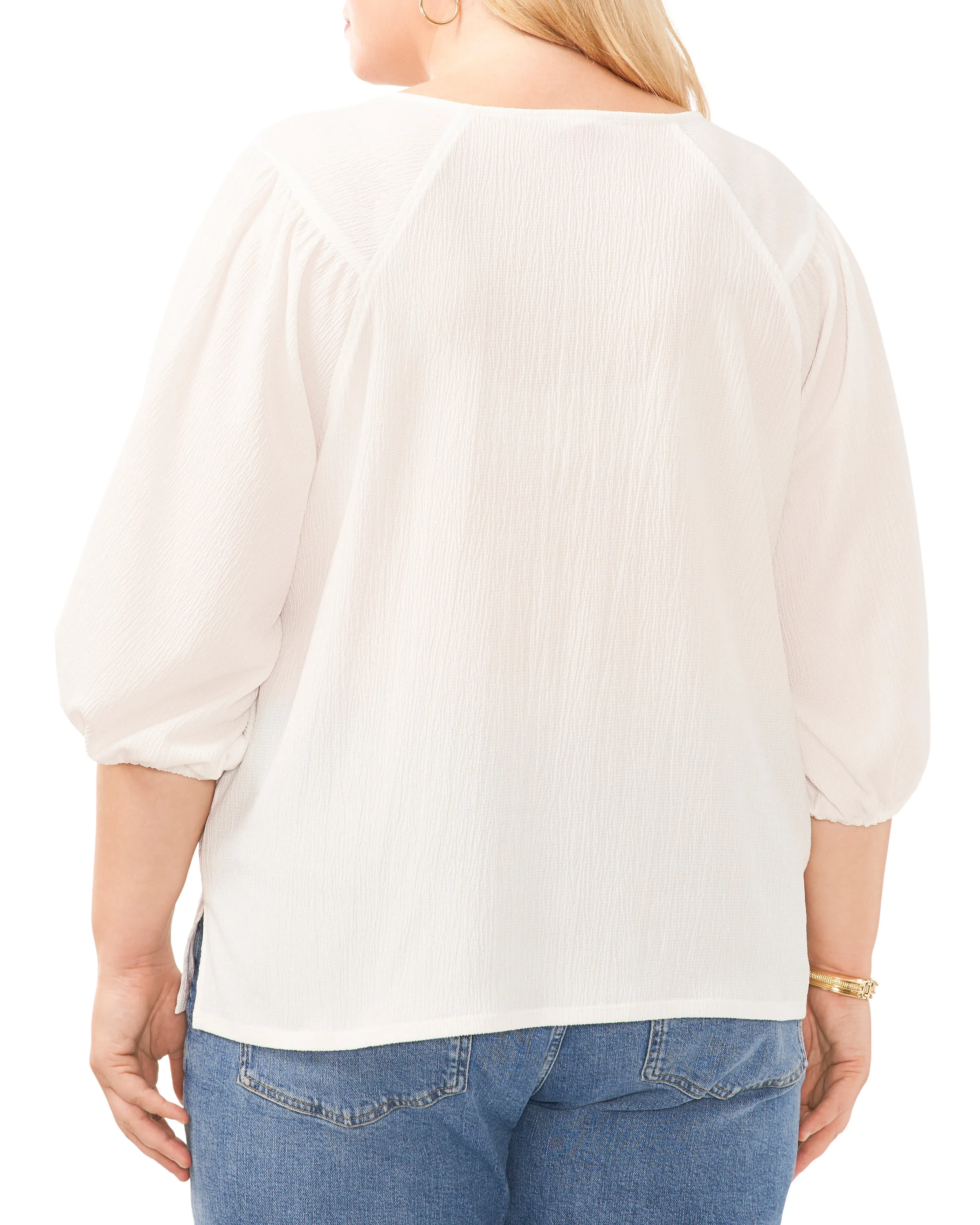 Plus-Size Textured Puff Sleeve Top