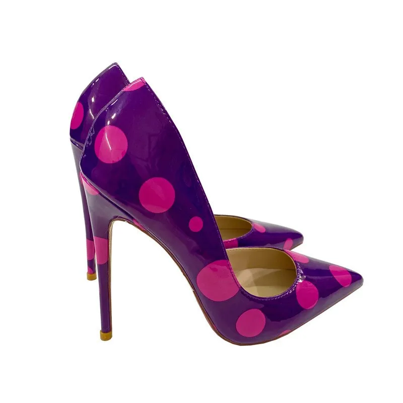 Pre Order:  Purple Polka Dots Patent Pointed-Toe Shoes