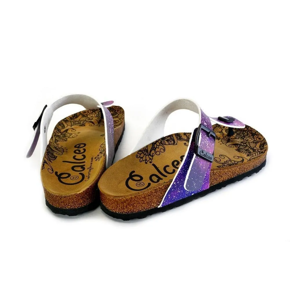 Purple, Blue, Pink Colored Space Star Bright, Patterned Sandal - CAL525