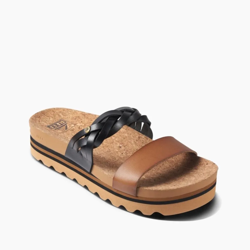 Reef Women's Cushion Vista Hi Twist Slide Sandal Cognac / Black