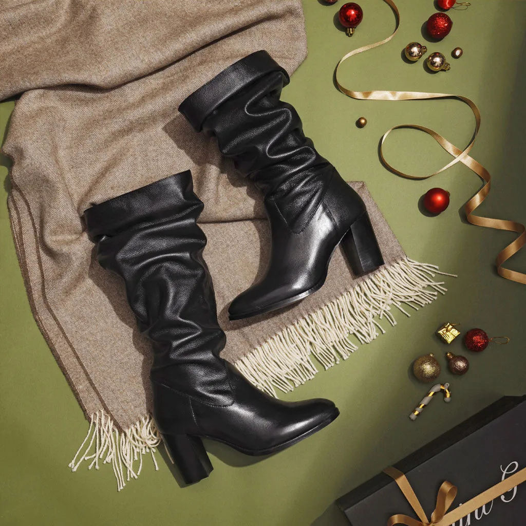 Saint Claretta Black Leather Knee High Slouch Boots