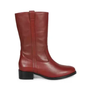 Saint Inès Florian Burgundy Leather Pull On Calf Boots