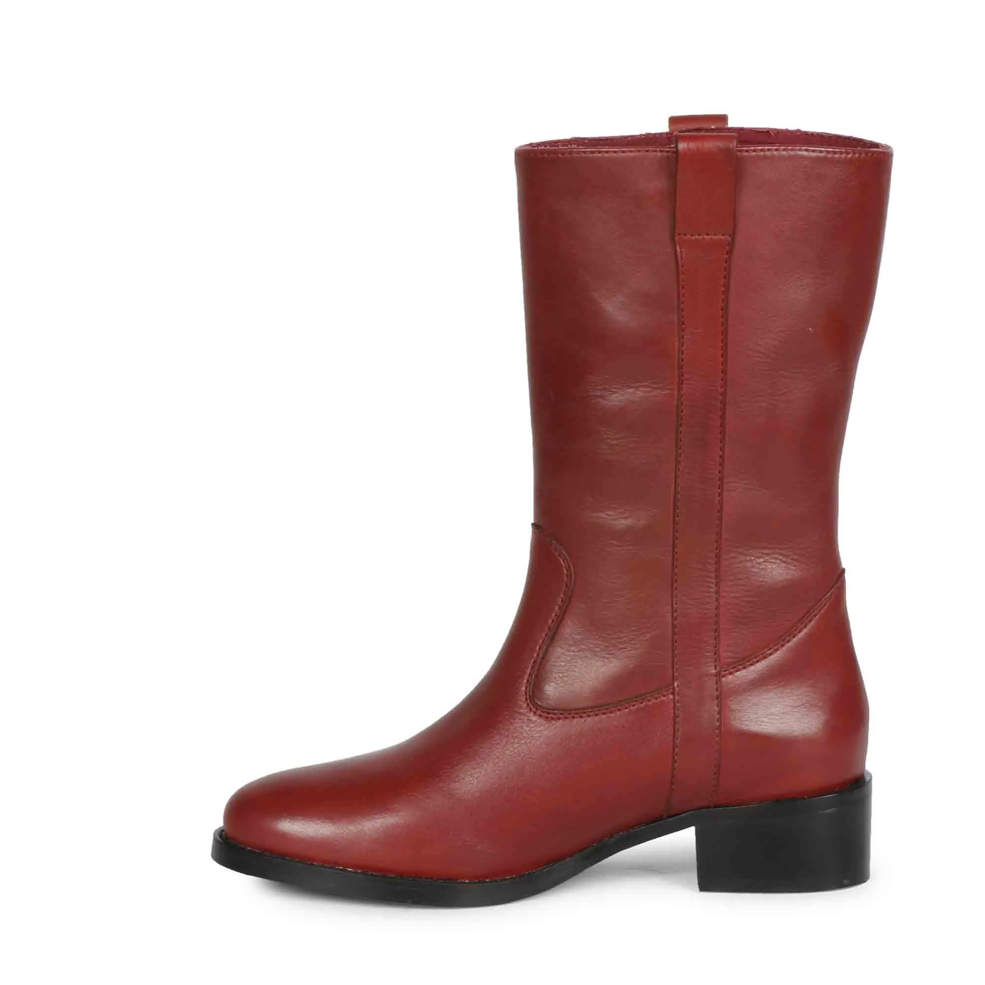 Saint Inès Florian Burgundy Leather Pull On Calf Boots