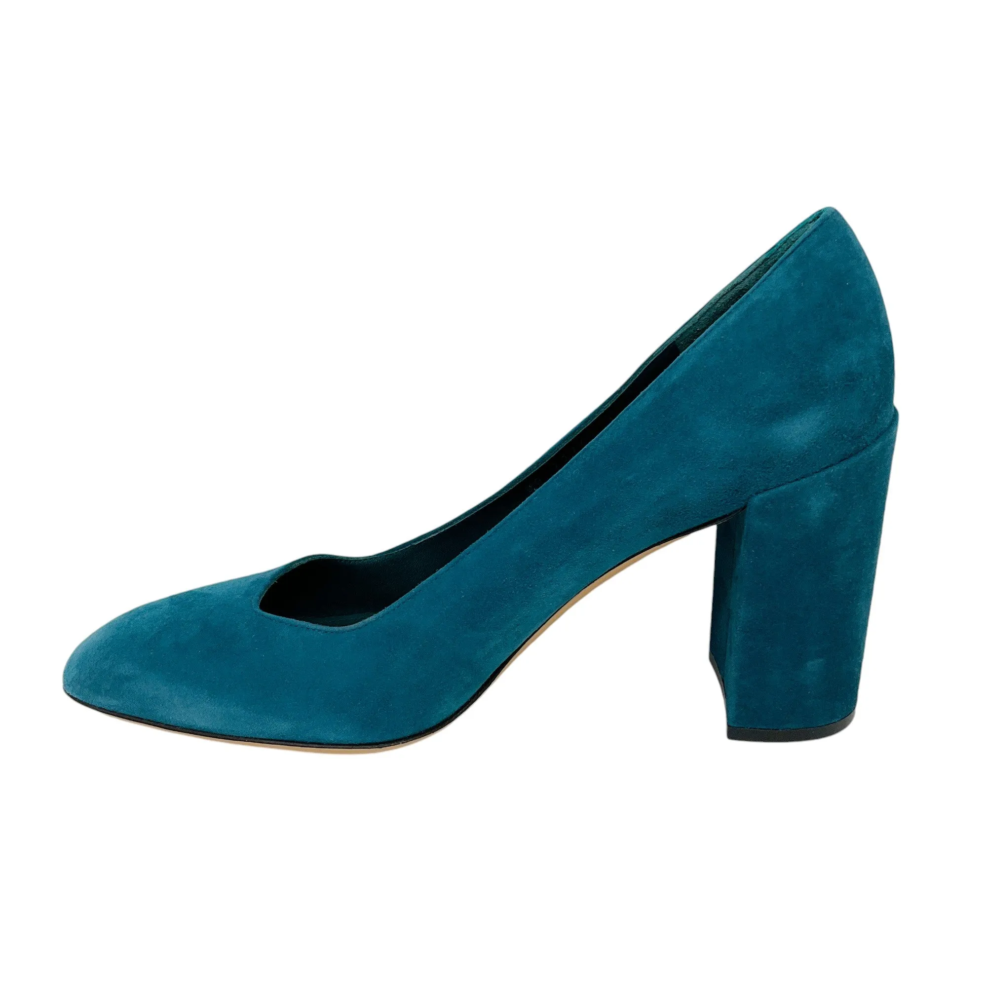 Salvatore Ferragamo Teal Round Toe Suede Pumps