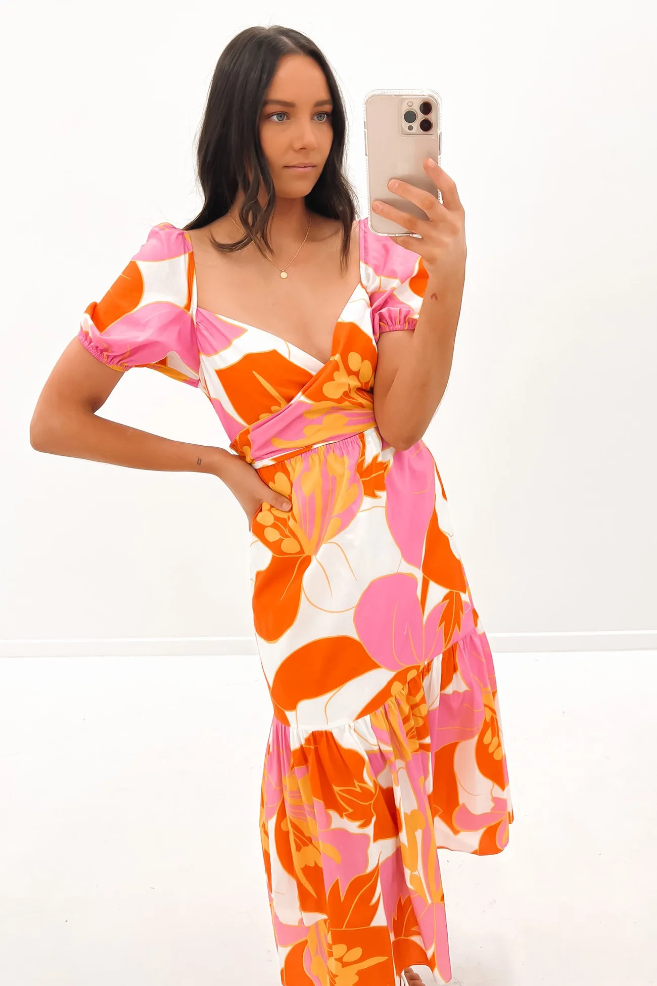 Sarann Midi Dress Orange Multi