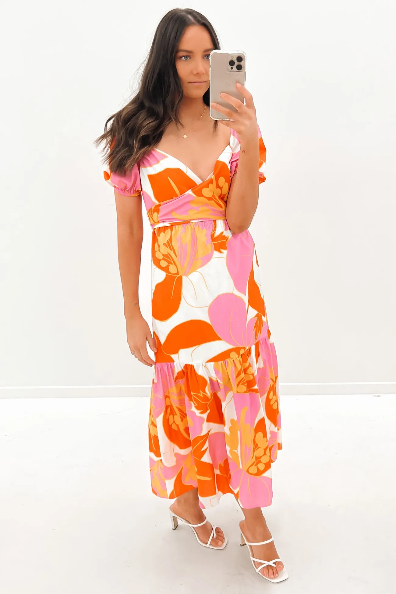 Sarann Midi Dress Orange Multi