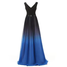 sd-hk Women's Gradient Color Chiffon Formal Evening Dress Long Prom Gown