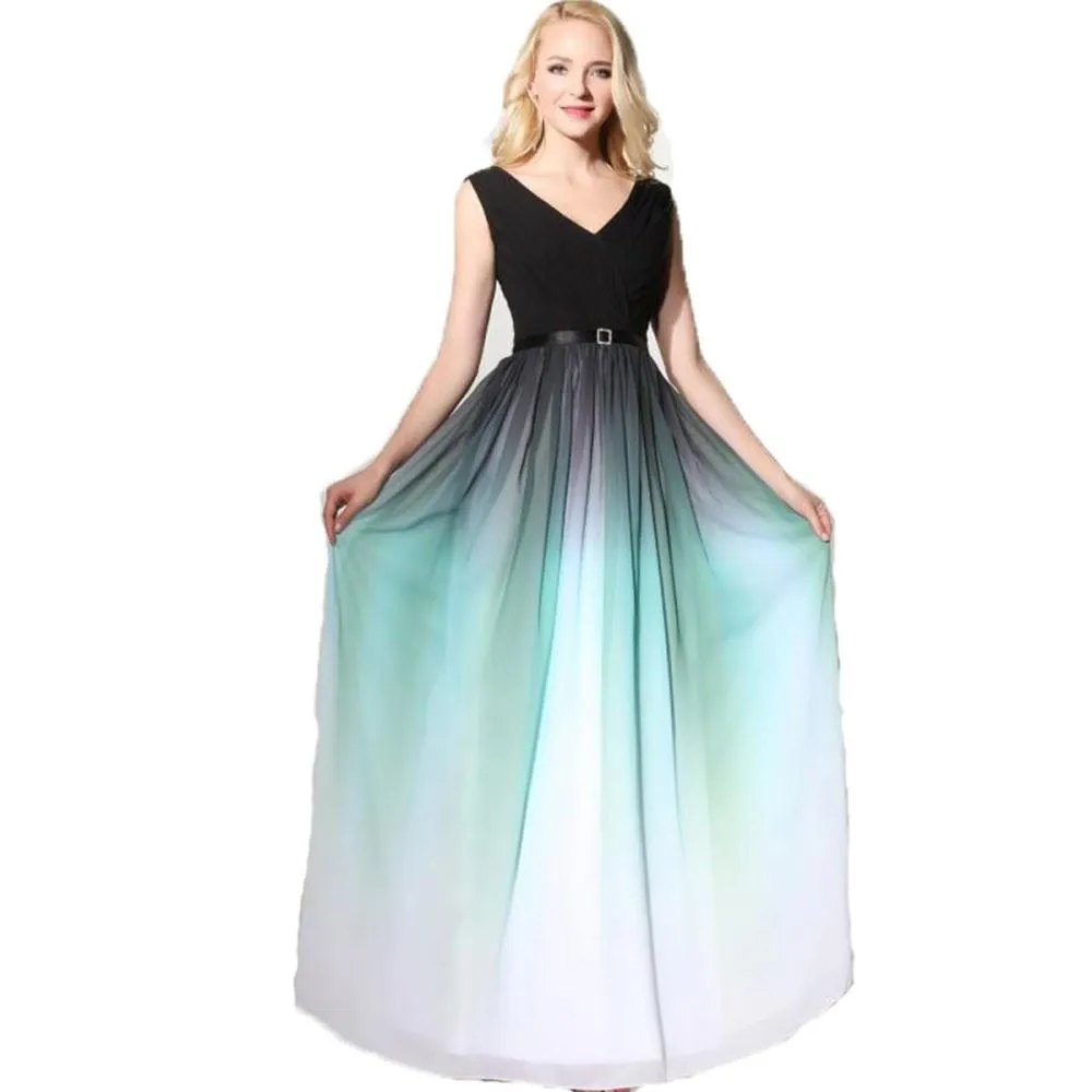 sd-hk Women's Gradient Color Chiffon Formal Evening Dress Long Prom Gown