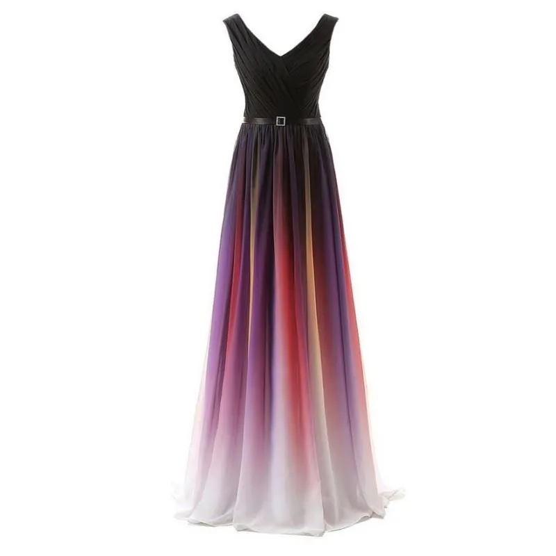 sd-hk Women's Gradient Color Chiffon Formal Evening Dress Long Prom Gown