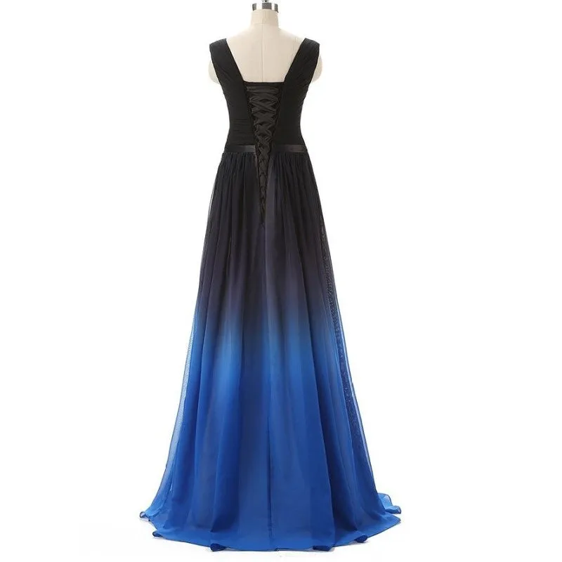 sd-hk Women's Gradient Color Chiffon Formal Evening Dress Long Prom Gown