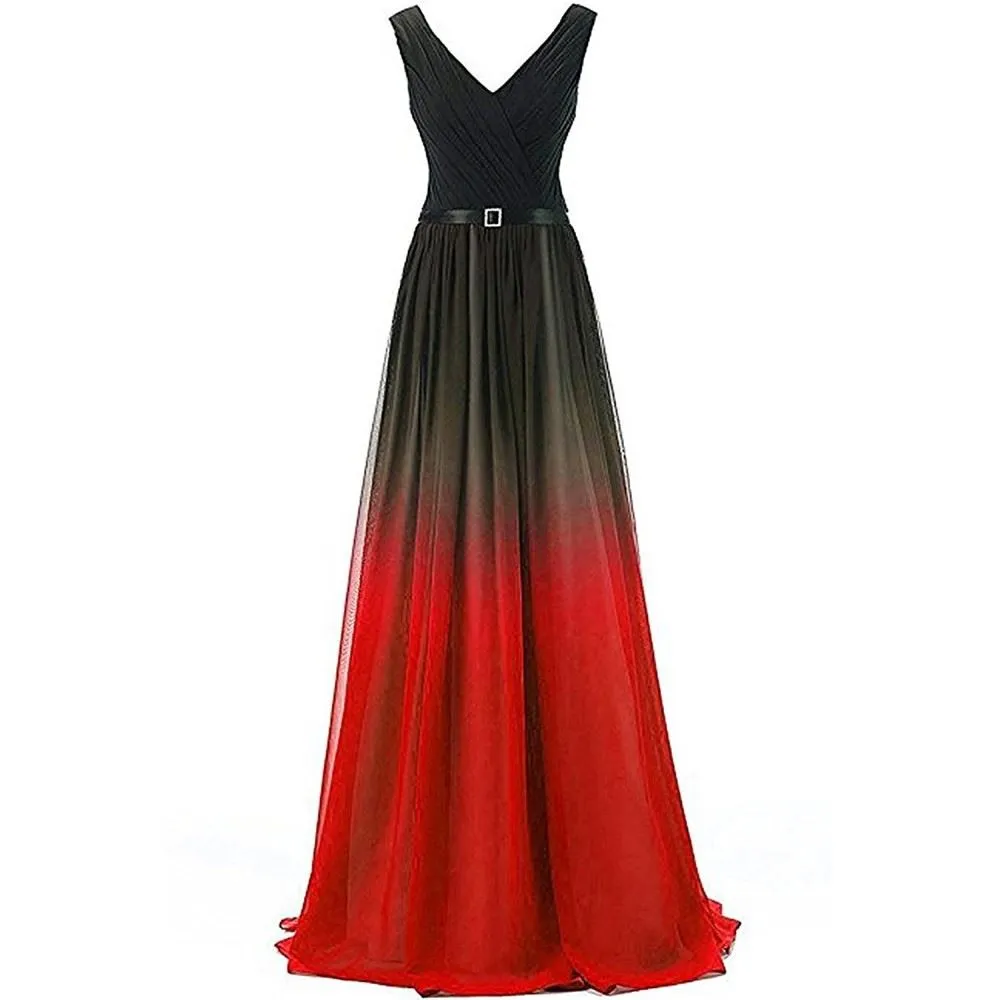 sd-hk Women's Gradient Color Chiffon Formal Evening Dress Long Prom Gown