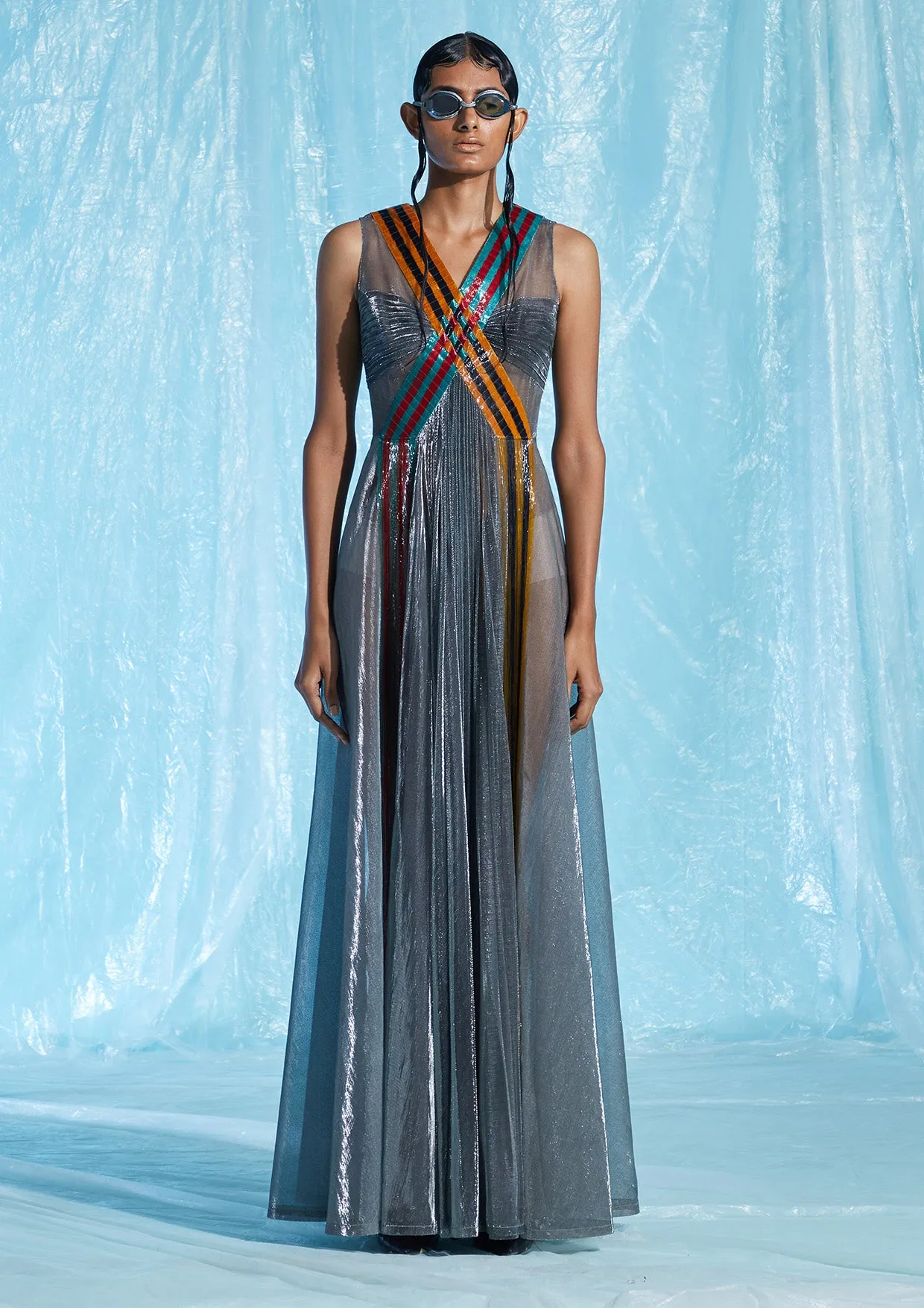 Sheer Tulle Ribboned Maxi Dress