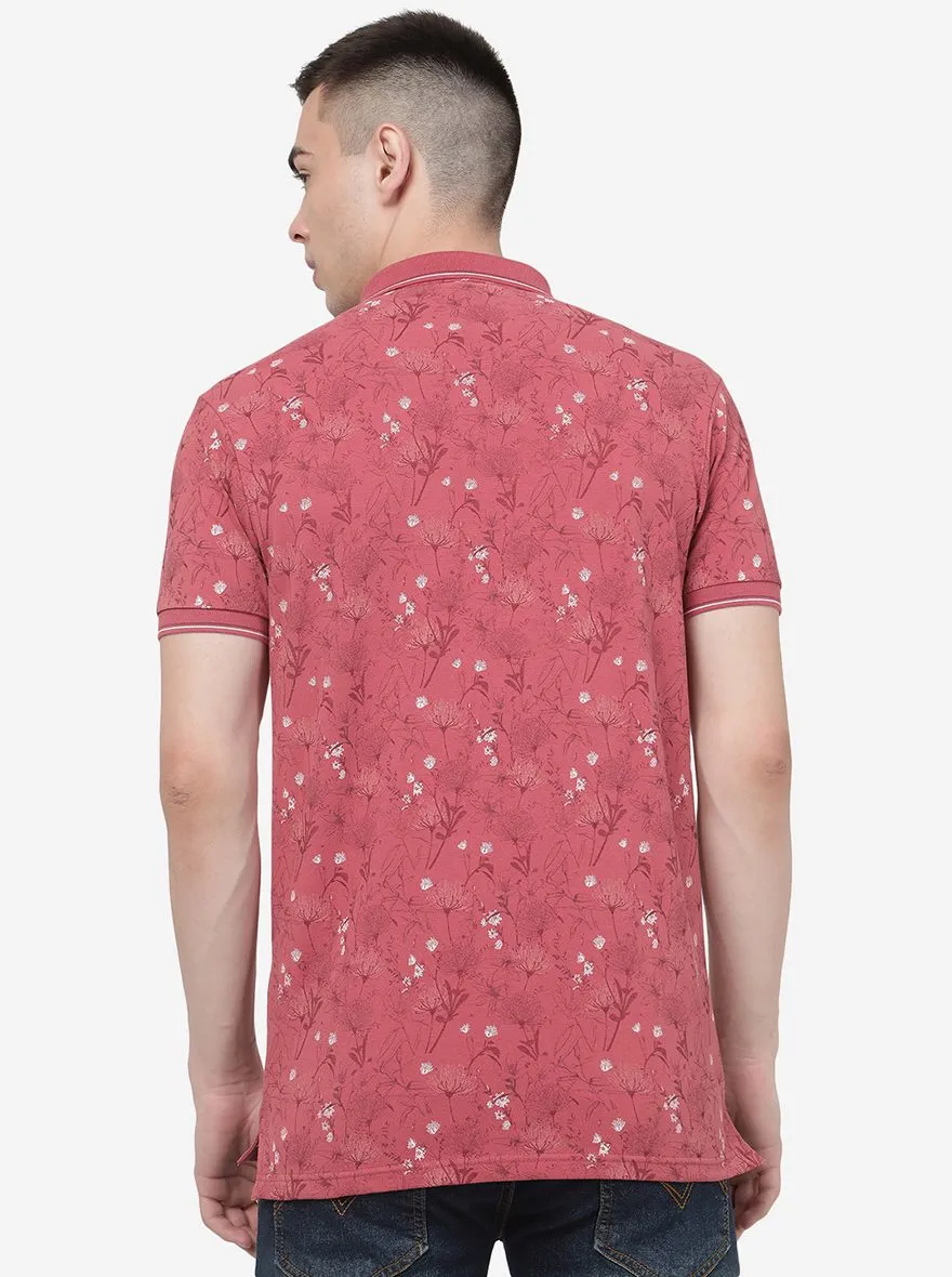 Slate Rose Pink Printed Slim Fit Polo T-Shirt | JadeBlue