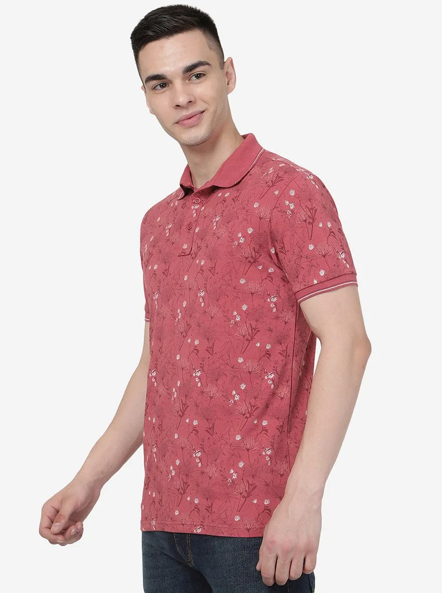 Slate Rose Pink Printed Slim Fit Polo T-Shirt | JadeBlue