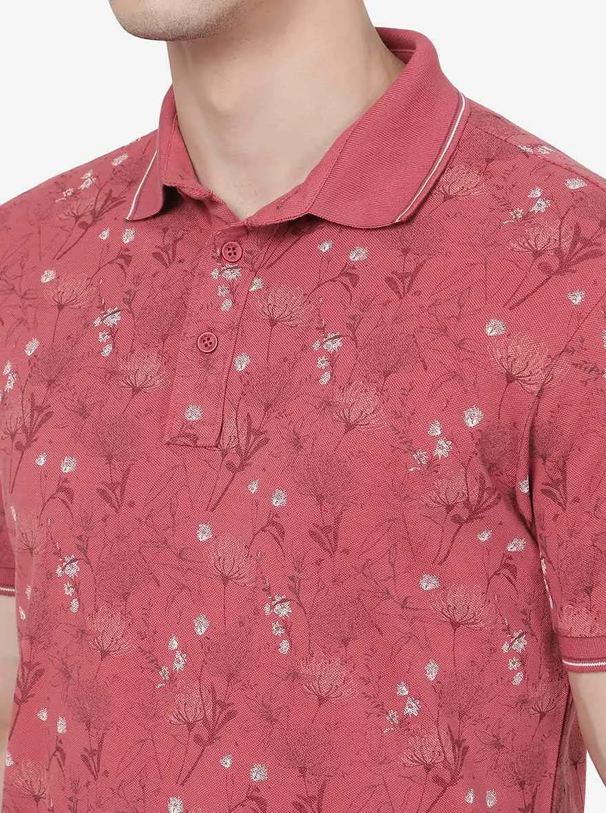 Slate Rose Pink Printed Slim Fit Polo T-Shirt | JadeBlue