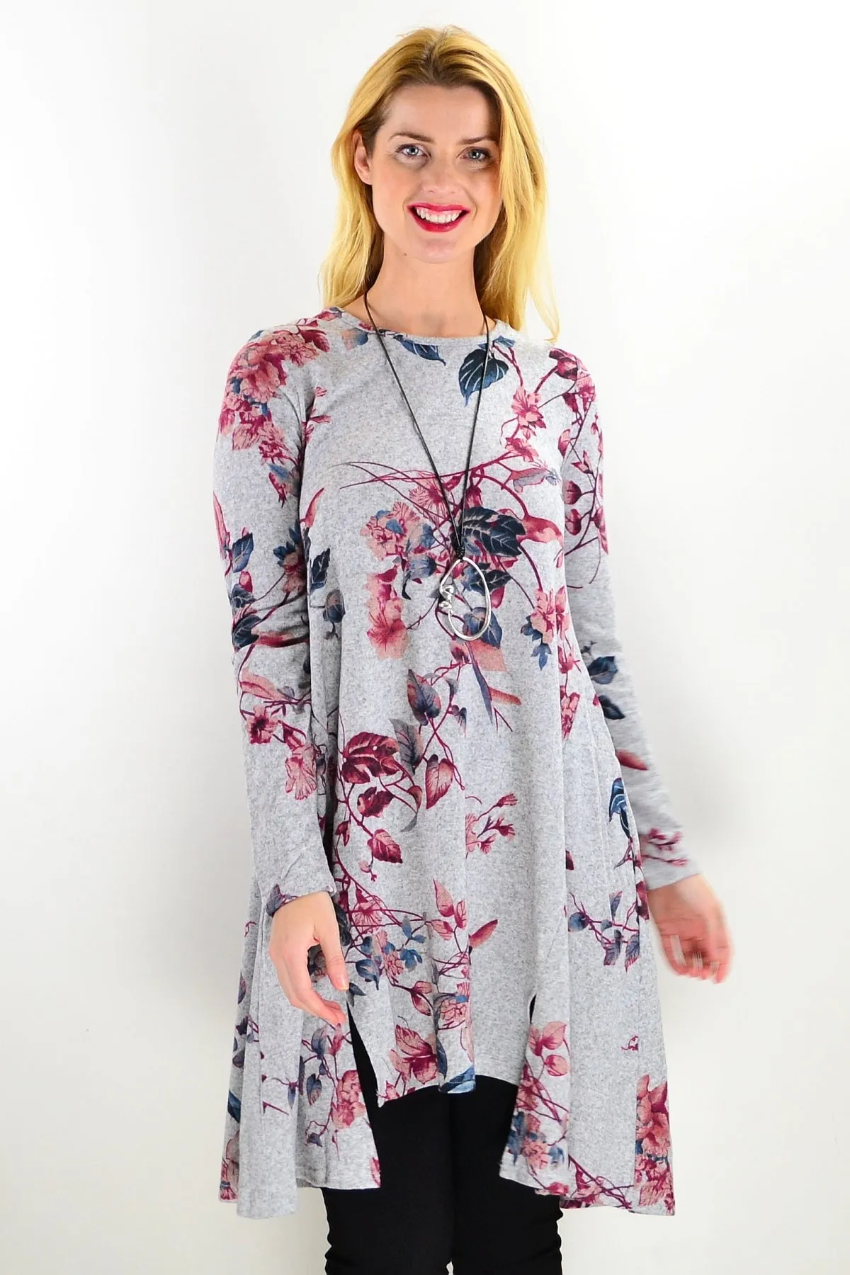 Soft Pinky Autumn Leaf Fleece Tunic Dress