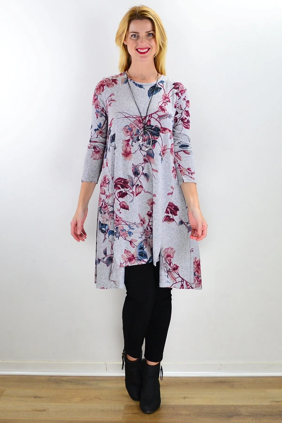 Soft Pinky Autumn Leaf Fleece Tunic Dress